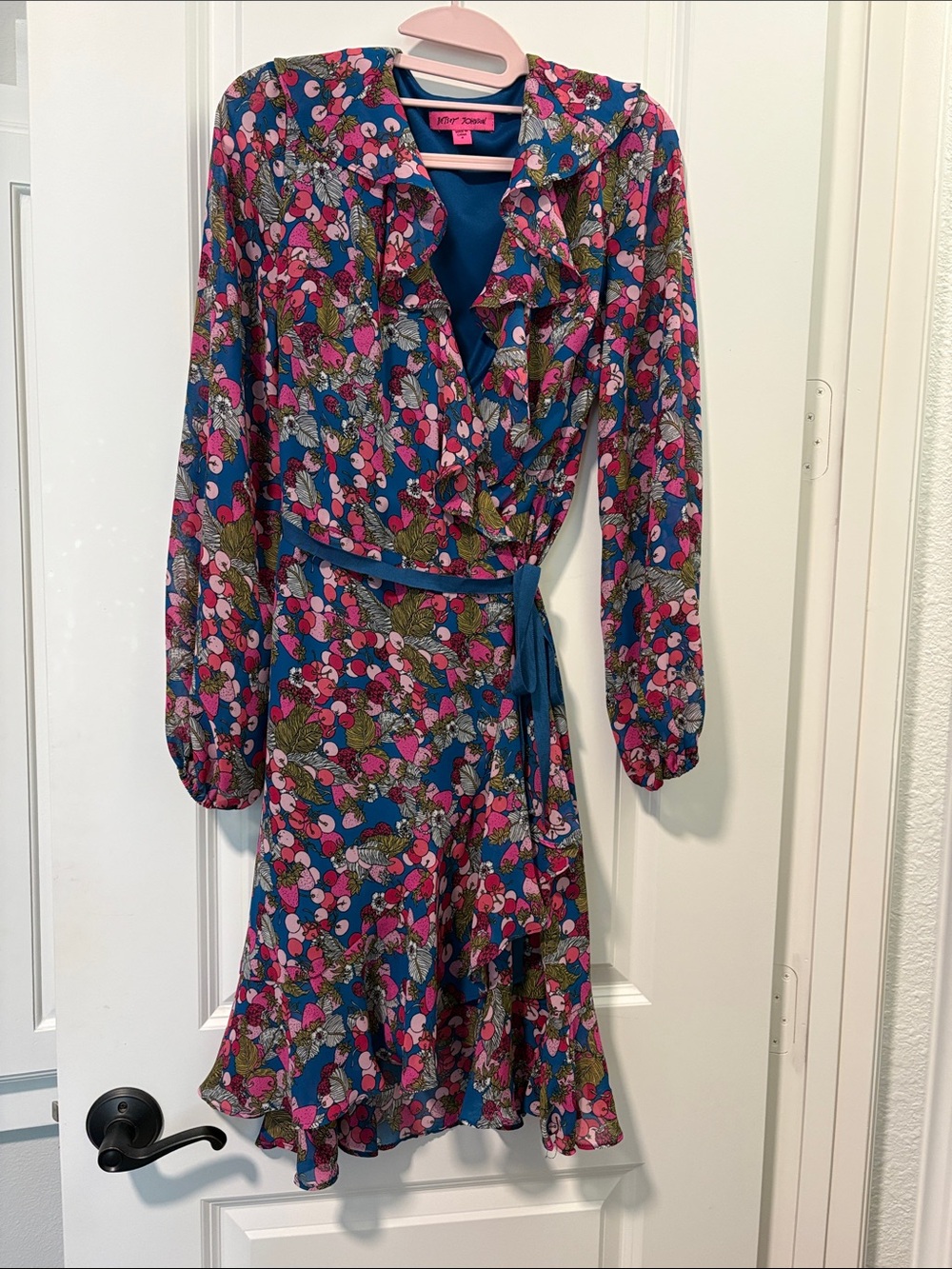 Betsey Johnson Cherry Berry Floral Wrap Dress